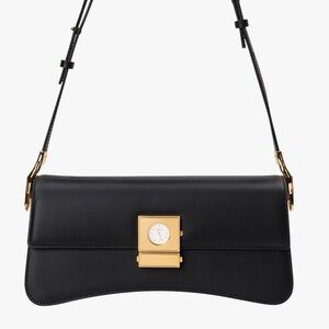 Zornna Baguette Black Royal Blue Gold Hardware Hand Clutch Bag Genuine Leather